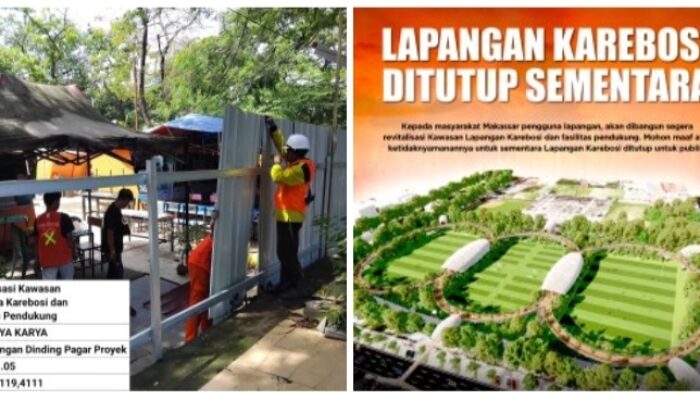 Dispora Makassar Mulai Renovasi Lapangan Karebosi, Lakukan Pemagaran Total